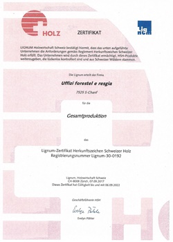 Zertifikat Arvenholz Bünderland